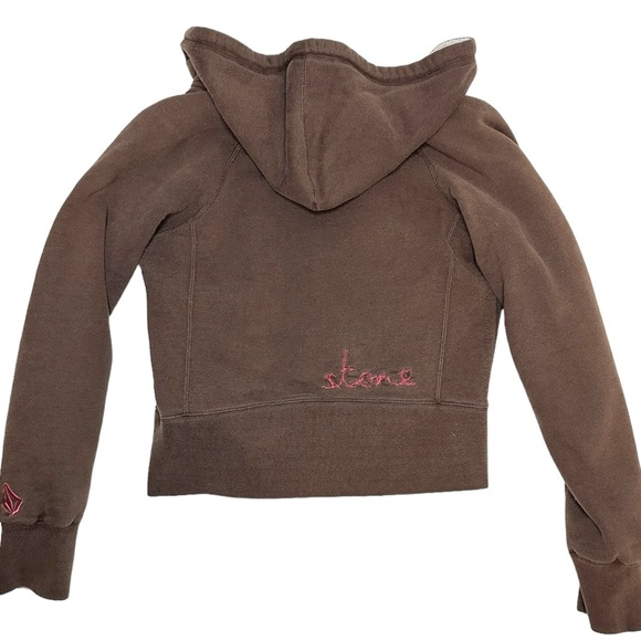 Vintage 2000s Volcom Chocolate Brown Fleece Hooded Zip Up Sweater - Picture 7 of 7